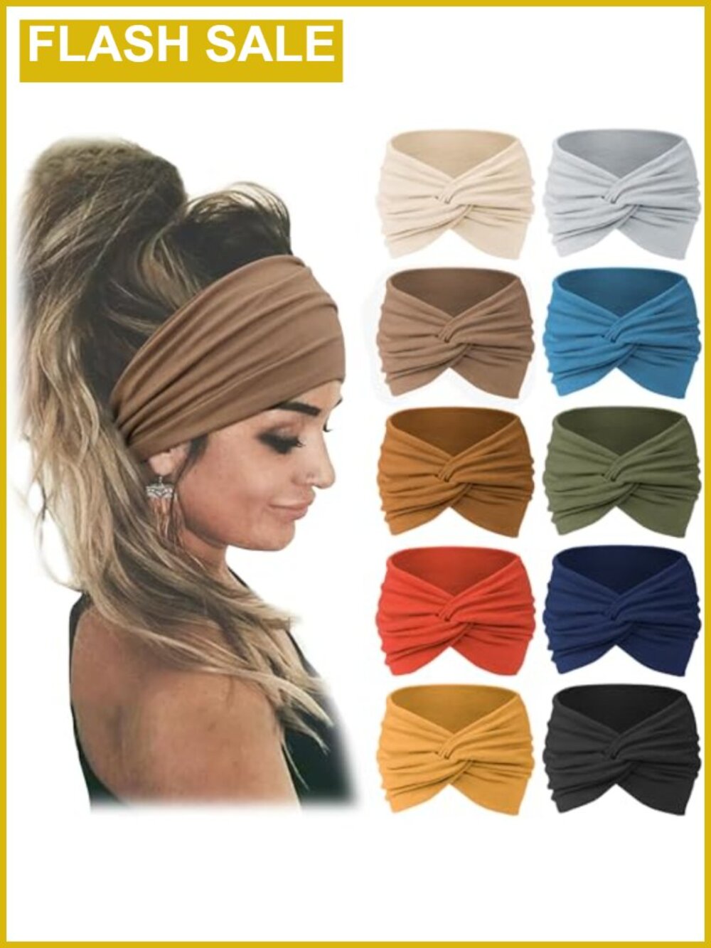 10 PCS Extra Wide Turban Headbands Non-Slip Polyester Spandex Wrap Set